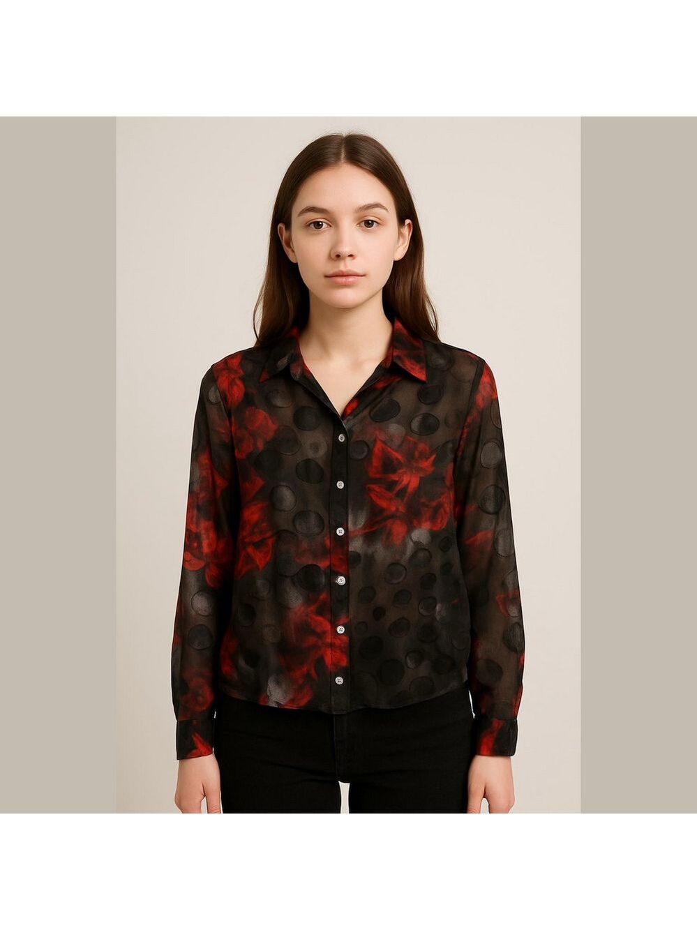 Vintage Silk Roses Blouse Sheer Romantic